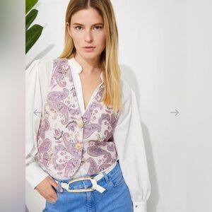 Purple Jacquard Vest with Gold Buttons